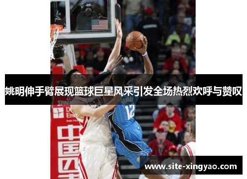 姚明伸手臂展现篮球巨星风采引发全场热烈欢呼与赞叹